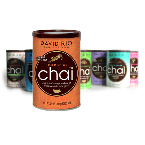 Verschiedene Dosen David Rio Chai Tee und Kräutergalerie