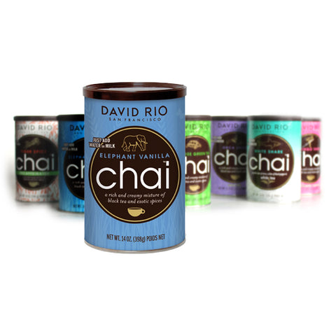 Verschiedene Dosen David Rio Chai Tee und Kräutergalerie