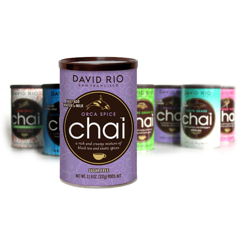 Verschiedene Dosen David Rio Chai Tee und Kräutergalerie