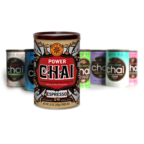 Verschiedene Dosen David Rio Chai Tee und Kräutergalerie