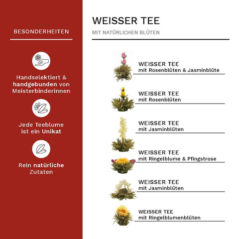 Creano | Teeblumen Geschenkset | Teekiste aus Holz | 12 Kugeln