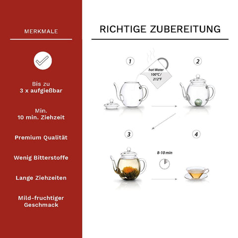 Creano | Teeblumen Geschenkset | Teekiste aus Holz | 12 Kugeln