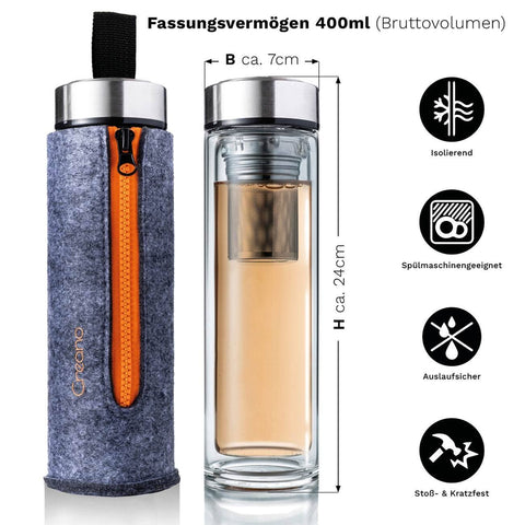 Creano | Doppelwandiger Teamaker inkl. Filztasche | 400ml | verschiedene Farben - Tee- und Kraeutergalerie