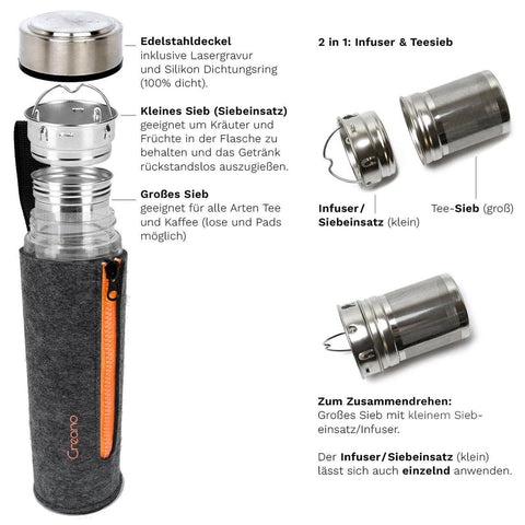 Creano | Doppelwandiger Teamaker inkl. Filztasche | 400ml | verschiedene Farben - Tee- und Kraeutergalerie