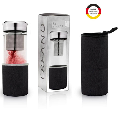Creano | Teebereiter | Teamaker | 400ml | inkl. Neopren-Hülle | schwarz | Thermosflasche - Tee- und Kraeutergalerie