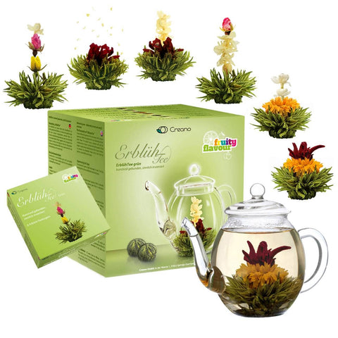 Creano | Teeblumen Mix  | Geschenk-Set | Erblühtee mit Glaskanne - Tee- und Kraeutergalerie-1