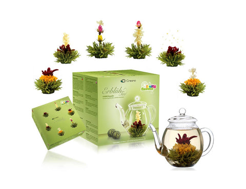 Creano | Teeblumen Mix | Geschenkset | Erblühtee mit Glaskanne - Tee- und Kraeutergalerie