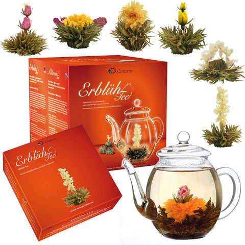 Creano | Teeblumen Mix | Geschenkset | ErblühTee | mit Glaskanne - Tee- und Kraeutergalerie