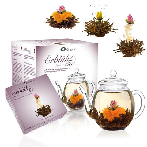 Creano | Teeblumen Mix | Geschenkset | Erblühtee mit Glaskanne | handgefertigt - Tee- und Kraeutergalerie
