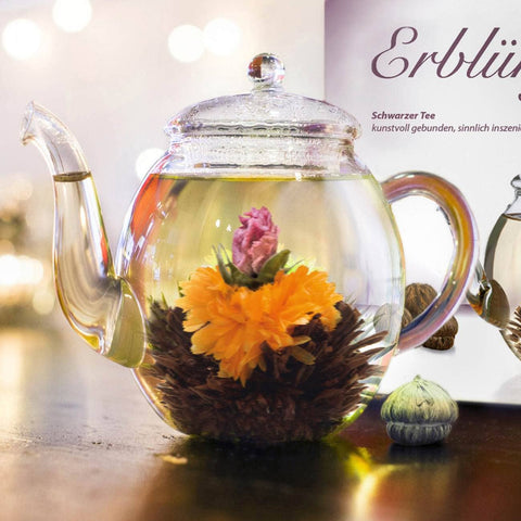Creano | Teeblumen Mix | Geschenkset | Erblühtee mit Glaskanne | handgefertigt - Tee- und Kraeutergalerie