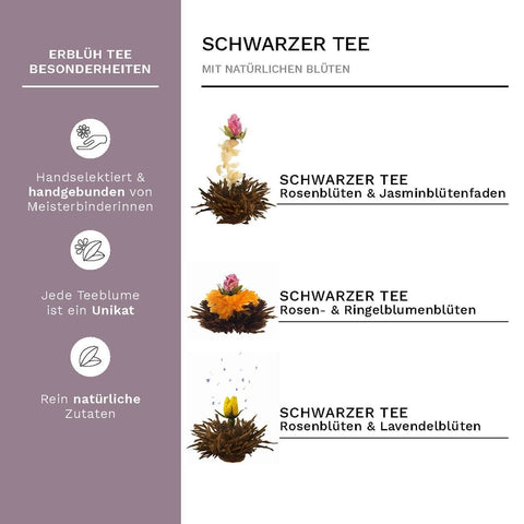 Creano | Teeblumen Mix | Geschenkset | Erblühtee mit Glaskanne | handgefertigt - Tee- und Kraeutergalerie