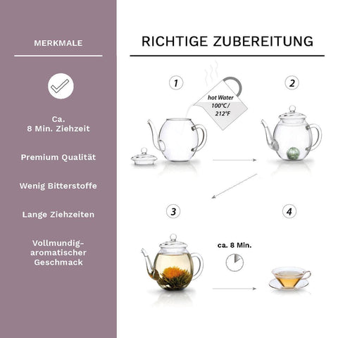 Creano | Teeblumen Mix | Geschenkset | Erblühtee mit Glaskanne | handgefertigt - Tee- und Kraeutergalerie