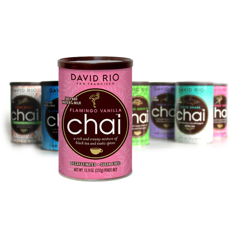 Verschiedene Dosen David Rio Chai Tee und Kräutergalerie