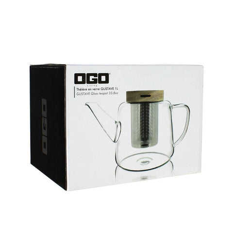 Ogo living |Teekanne Glaskanne Gustave aus Borosilikatglas und Holzdeckel | 1000 ml - Tee- und Kraeutergalerie
