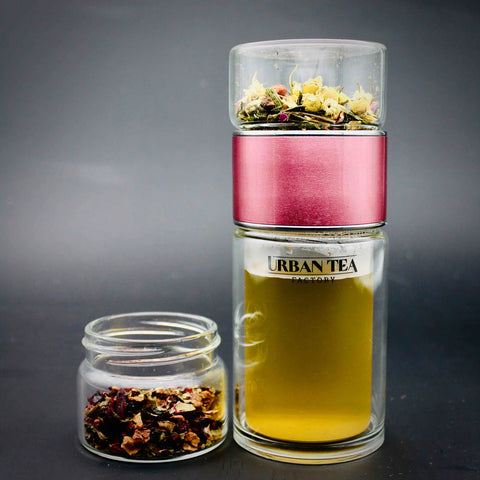 Tea Infuser to go urban tea factory Pink Thermoglasflasche Teesieb 