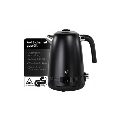 Tee-undKrautergalerie-Edelstahl Retro Wasserkocher | Vintage Design | Schwarz | LCD digital Display | 1,7 Liter