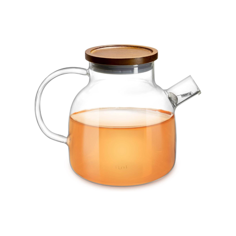 Tee-undKrautergalerie - Glas Teekanne mit Siebeinsatz & Holzdeckel | 1400ml | Kanne