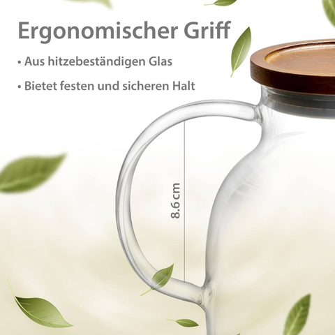 Tee-undKrautergalerie - Glas Teekanne mit Siebeinsatz & Holzdeckel | 1400ml | Kanne