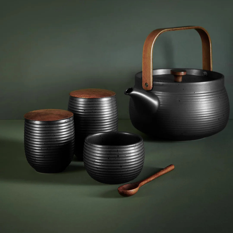 Tee-undKrautergalerie-Teekanne mit Holzgriff, black, 1,5 l. | 23370190 | Porzellan